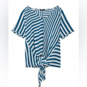 OTTE | Otte New York Print Muse Top | Blue and White Striped Tie-Front Top